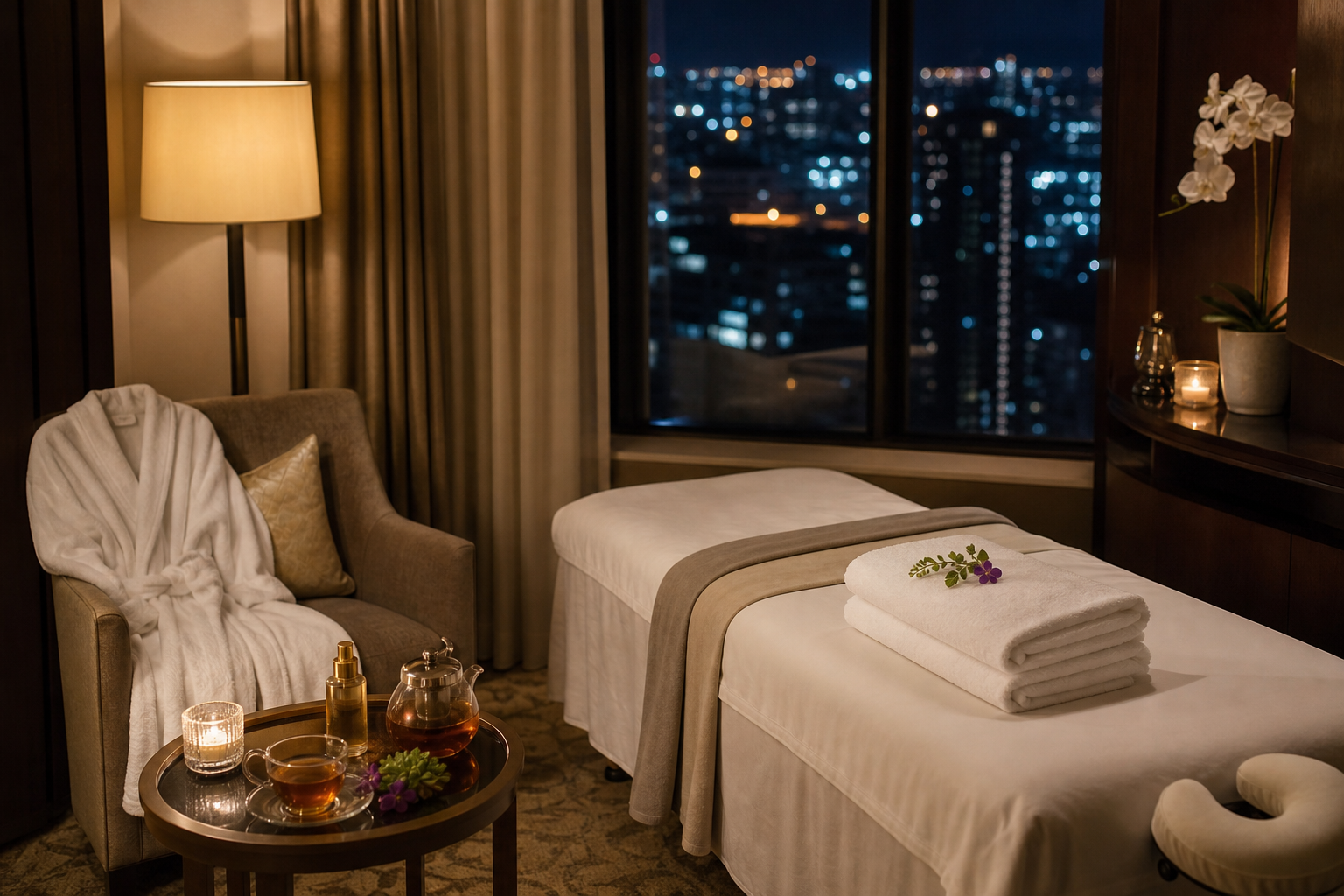 Hotel room prepared for private massage service